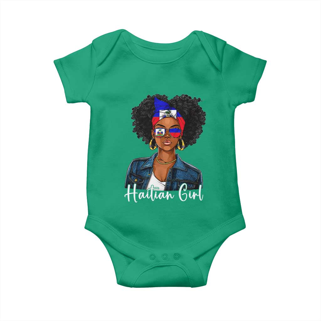 Proud Haitian Afro Girl in Denim Jacket Style Graphic Baby Onesie Haiti Heritage Pride TS02 Irish Green Print Your Wear