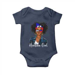 Proud Haitian Afro Girl in Denim Jacket Style Graphic Baby Onesie Haiti Heritage Pride TS02 Navy Print Your Wear