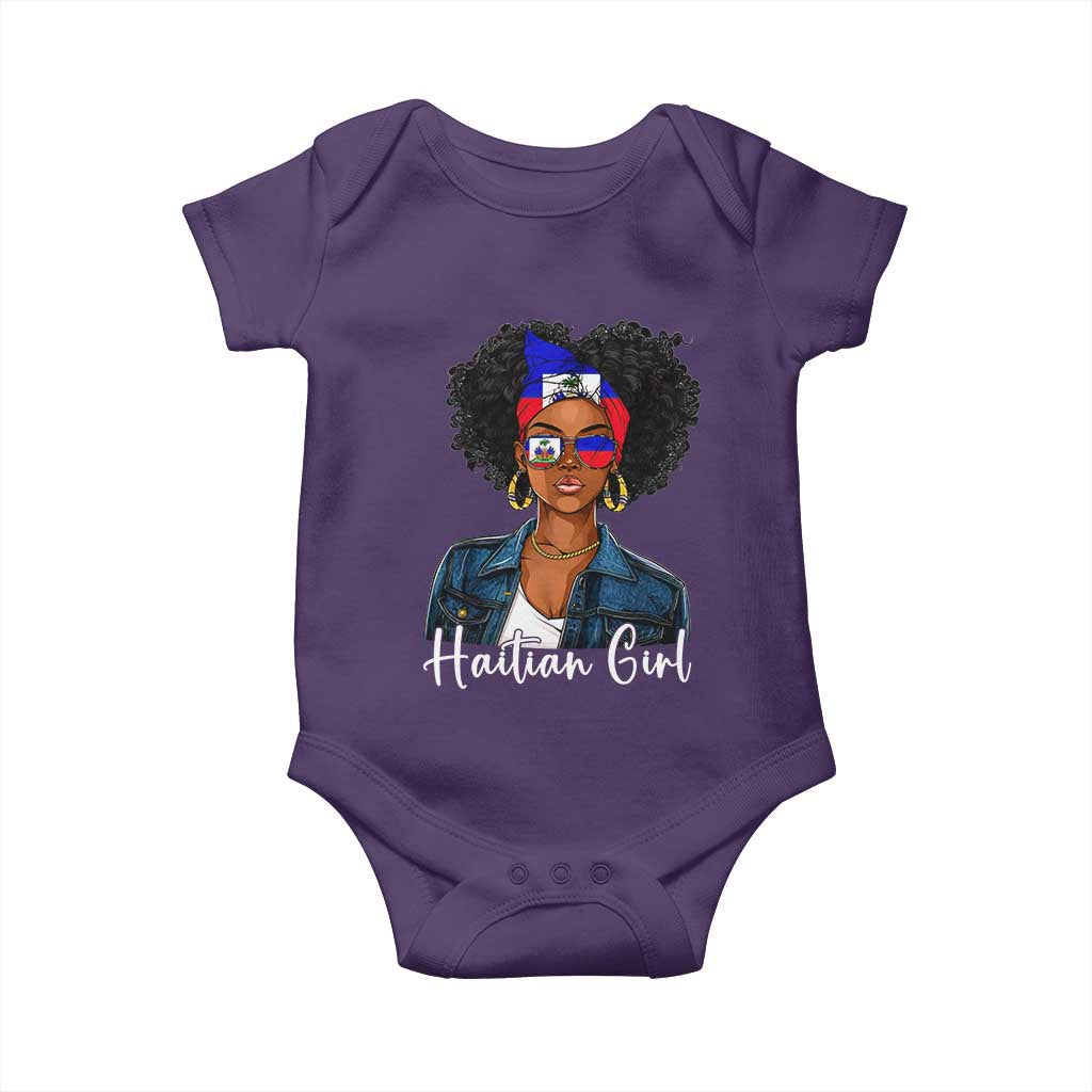 Proud Haitian Afro Girl in Denim Jacket Style Graphic Baby Onesie Haiti Heritage Pride TS02 Purple Print Your Wear