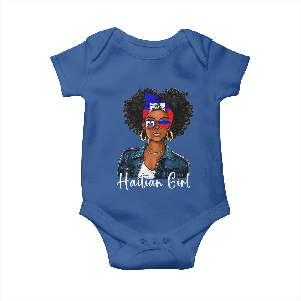Proud Haitian Afro Girl in Denim Jacket Style Graphic Baby Onesie Haiti Heritage Pride TS02 Royal Blue Print Your Wear