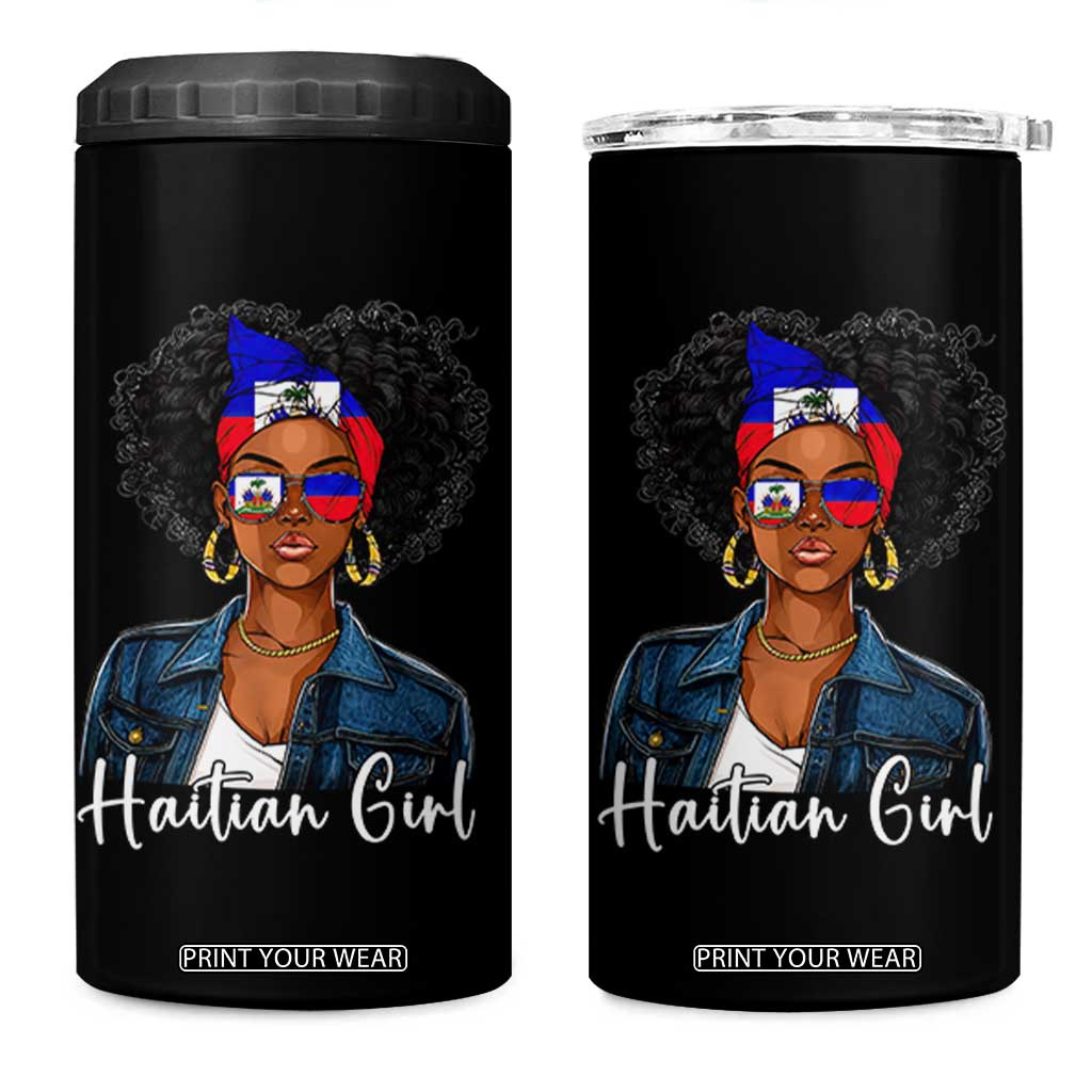 Proud Haitian Afro Girl in Denim Jacket Style Graphic 4 in 1 Can Cooler Tumbler Haiti Heritage Pride TS02 One Size: 16 oz Black Print Your Wear
