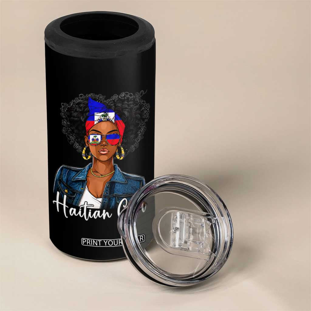Proud Haitian Afro Girl in Denim Jacket Style Graphic 4 in 1 Can Cooler Tumbler Haiti Heritage Pride TS02 Print Your Wear