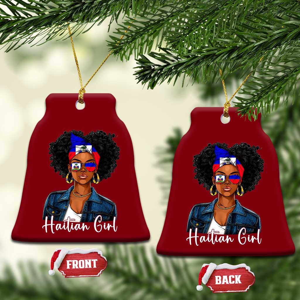 Proud Haitian Afro Girl in Denim Jacket Style Graphic Ceramic Ornament Haiti Heritage Pride TS02 Print Your Wear