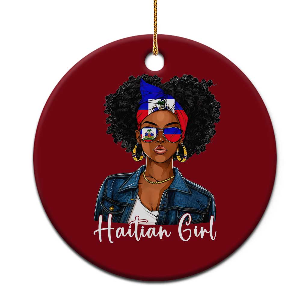 Proud Haitian Afro Girl in Denim Jacket Style Graphic Ceramic Ornament Haiti Heritage Pride TS02 1pc Red Print Your Wear