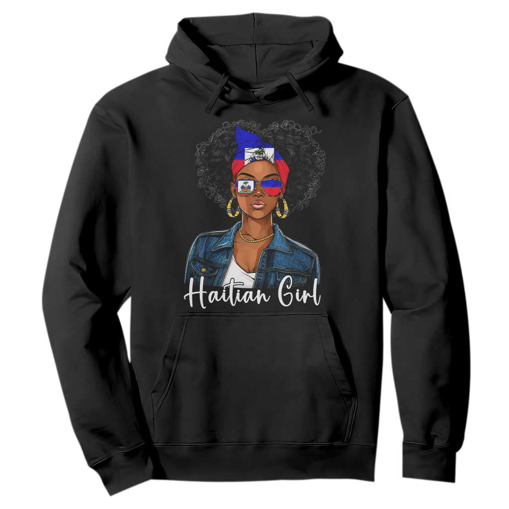 Proud Haitian Afro Girl in Denim Jacket Style Graphic Hoodie Haiti Heritage Pride TS02 Black Print Your Wear