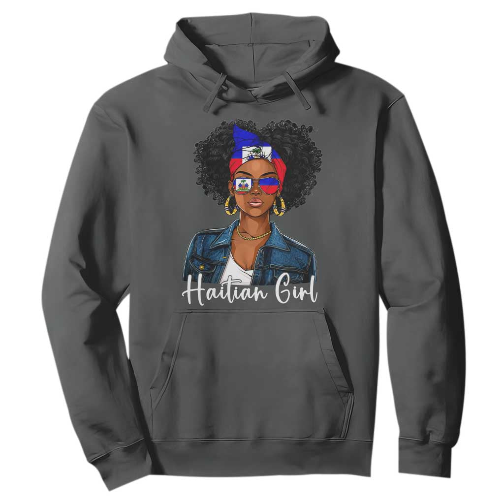 Proud Haitian Afro Girl in Denim Jacket Style Graphic Hoodie Haiti Heritage Pride TS02 Dark Heather Print Your Wear