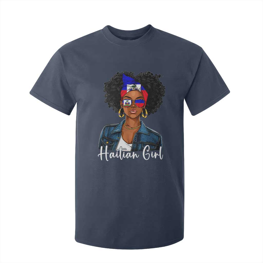 Proud Haitian Afro Girl in Denim Jacket Style Graphic T Shirt For Kid Haiti Heritage Pride TS02 Navy Print Your Wear