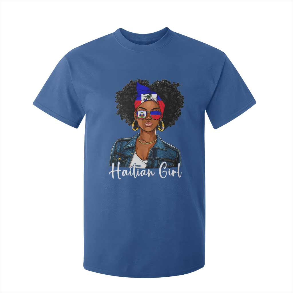 Proud Haitian Afro Girl in Denim Jacket Style Graphic T Shirt For Kid Haiti Heritage Pride TS02 Royal Blue Print Your Wear