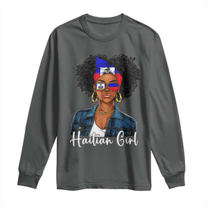 Proud Haitian Afro Girl in Denim Jacket Style Graphic Long Sleeve Shirt Haiti Heritage Pride TS02 Dark Heather Print Your Wear
