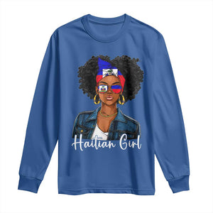 Proud Haitian Afro Girl in Denim Jacket Style Graphic Long Sleeve Shirt Haiti Heritage Pride TS02 Royal Blue Print Your Wear