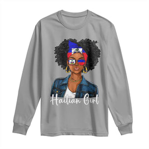 Proud Haitian Afro Girl in Denim Jacket Style Graphic Long Sleeve Shirt Haiti Heritage Pride TS02 Sport Gray Print Your Wear