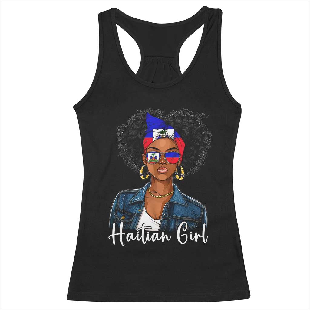 Proud Haitian Afro Girl in Denim Jacket Style Graphic Racerback Tank Top Haiti Heritage Pride TS02 Black Print Your Wear