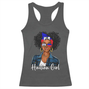Proud Haitian Afro Girl in Denim Jacket Style Graphic Racerback Tank Top Haiti Heritage Pride TS02 Dark Heather Print Your Wear