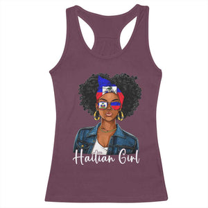 Proud Haitian Afro Girl in Denim Jacket Style Graphic Racerback Tank Top Haiti Heritage Pride TS02 Maroon Print Your Wear
