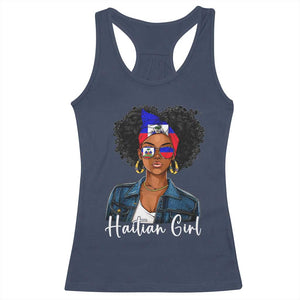 Proud Haitian Afro Girl in Denim Jacket Style Graphic Racerback Tank Top Haiti Heritage Pride TS02 Navy Print Your Wear