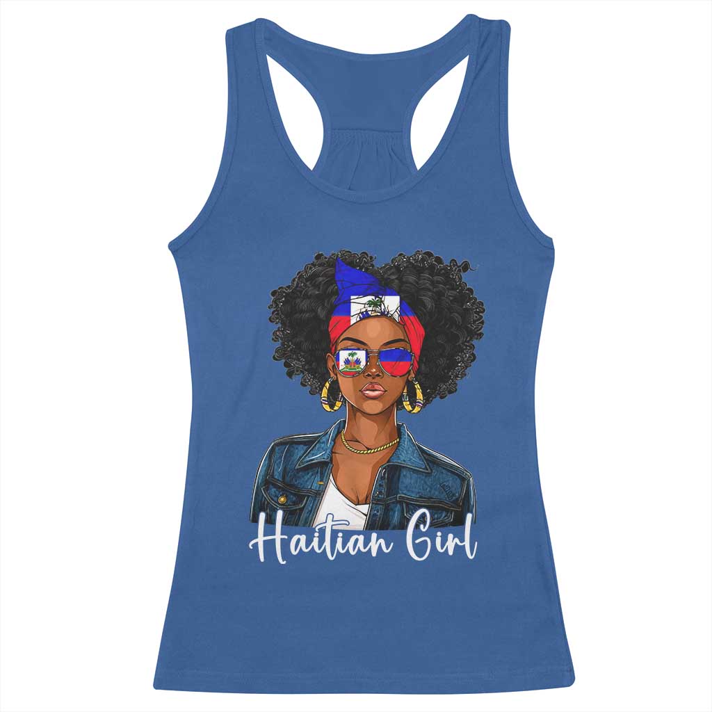 Proud Haitian Afro Girl in Denim Jacket Style Graphic Racerback Tank Top Haiti Heritage Pride TS02 Royal Blue Print Your Wear