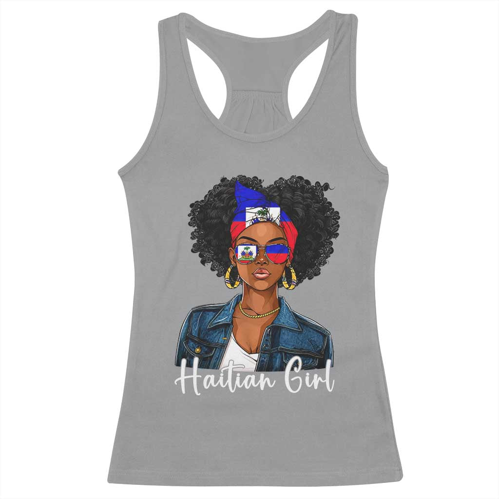Proud Haitian Afro Girl in Denim Jacket Style Graphic Racerback Tank Top Haiti Heritage Pride TS02 Sport Gray Print Your Wear
