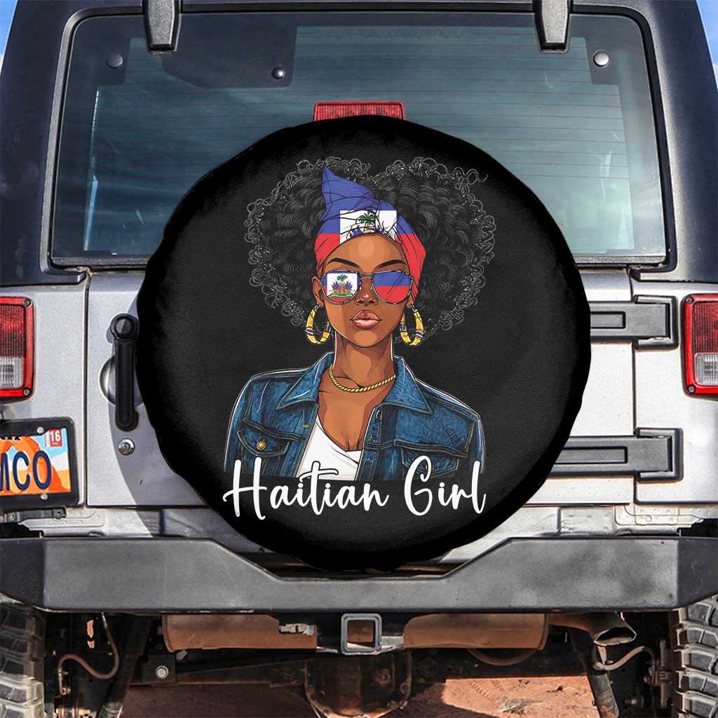 Proud Haitian Afro Girl in Denim Jacket Style Graphic Spare Tire Cover Haiti Heritage Pride TS02 No hole Black Print Your Wear