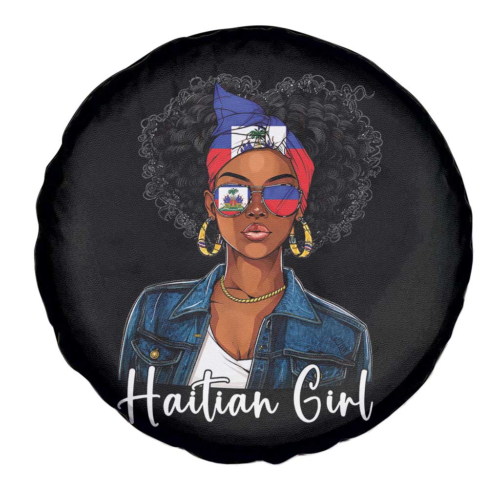Proud Haitian Afro Girl in Denim Jacket Style Graphic Spare Tire Cover Haiti Heritage Pride TS02 Print Your Wear