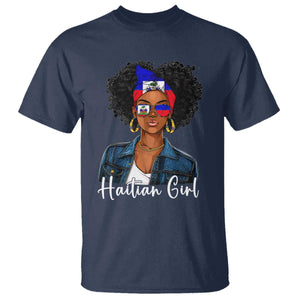 Proud Haitian Afro Girl in Denim Jacket Style Graphic T Shirt Haiti Heritage Pride TS02 Navy Print Your Wear