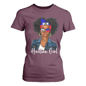 Proud Haitian Afro Girl in Denim Jacket Style Graphic T Shirt For Women Haiti Heritage Pride TS02 Maroon Print Your Wear