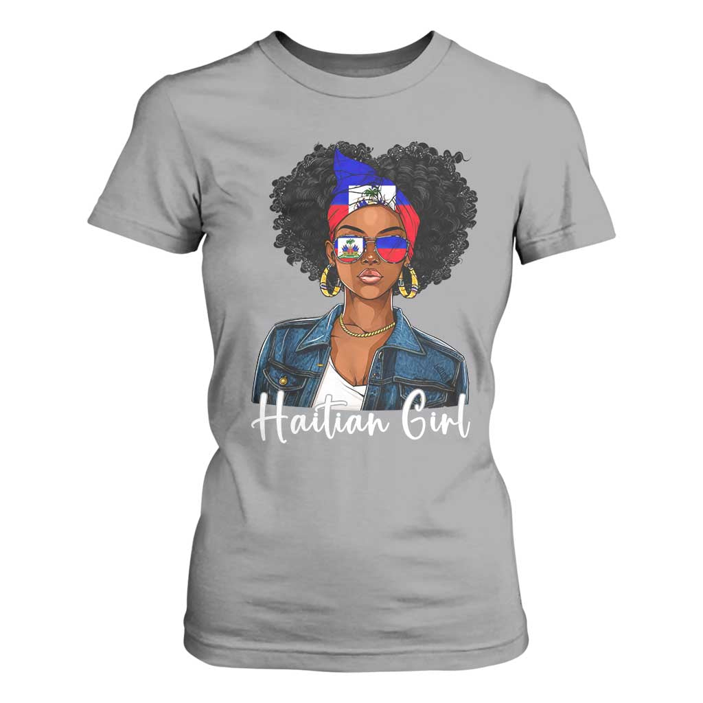 Proud Haitian Afro Girl in Denim Jacket Style Graphic T Shirt For Women Haiti Heritage Pride TS02 Sport Gray Print Your Wear