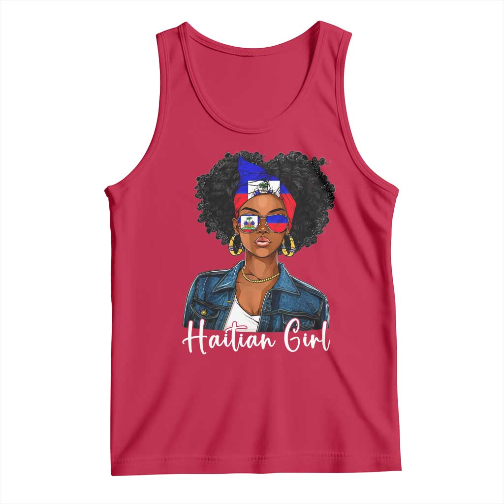 Proud Haitian Afro Girl in Denim Jacket Style Graphic Tank Top Haiti Heritage Pride TS02 Red Print Your Wear