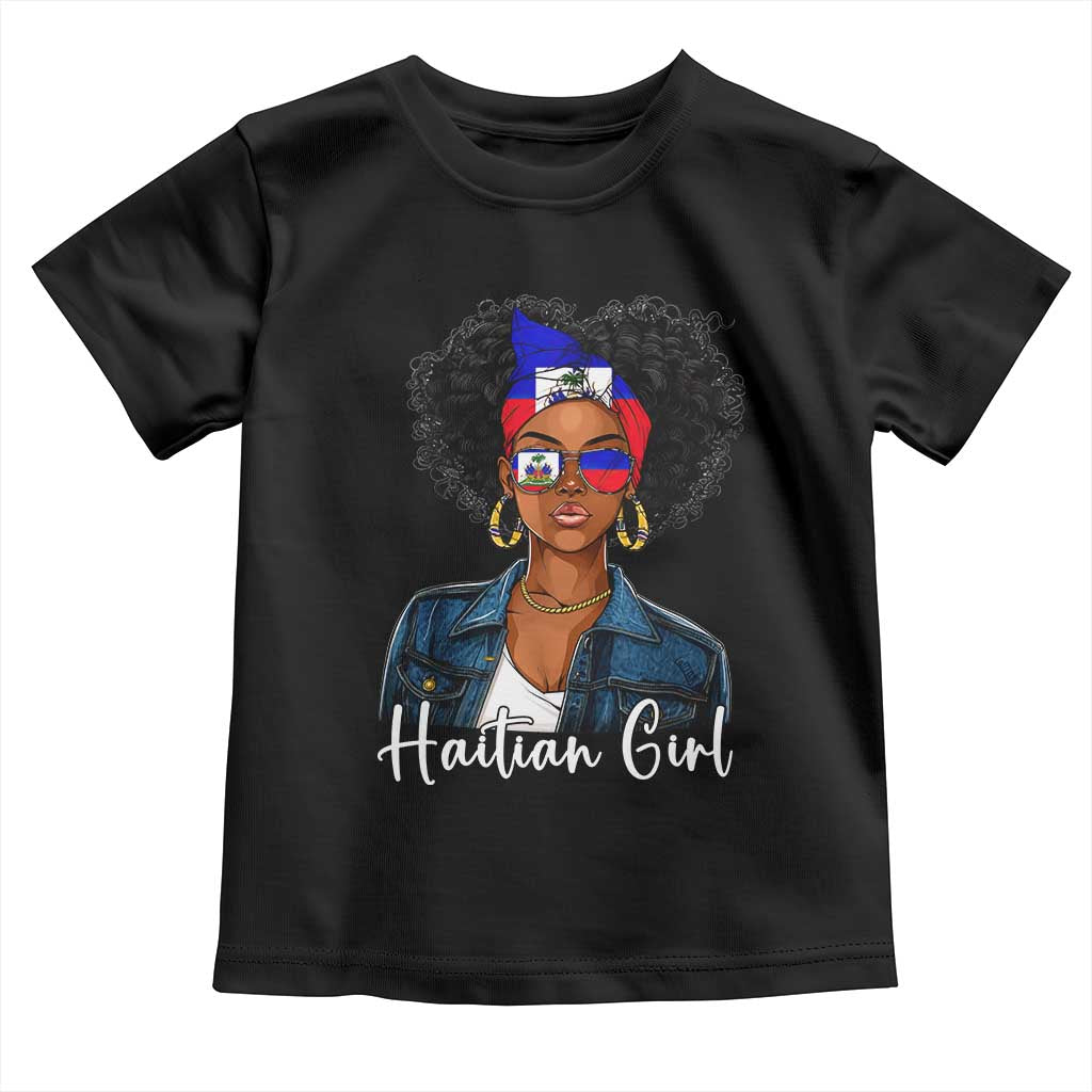 Proud Haitian Afro Girl in Denim Jacket Style Graphic Toddler T Shirt Haiti Heritage Pride TS02 Black Print Your Wear