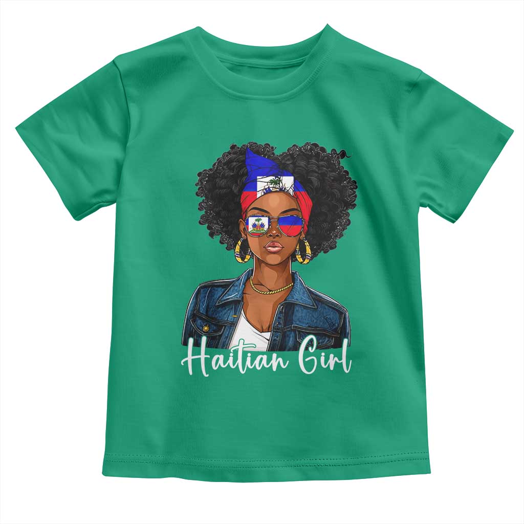 Proud Haitian Afro Girl in Denim Jacket Style Graphic Toddler T Shirt Haiti Heritage Pride TS02 Irish Green Print Your Wear