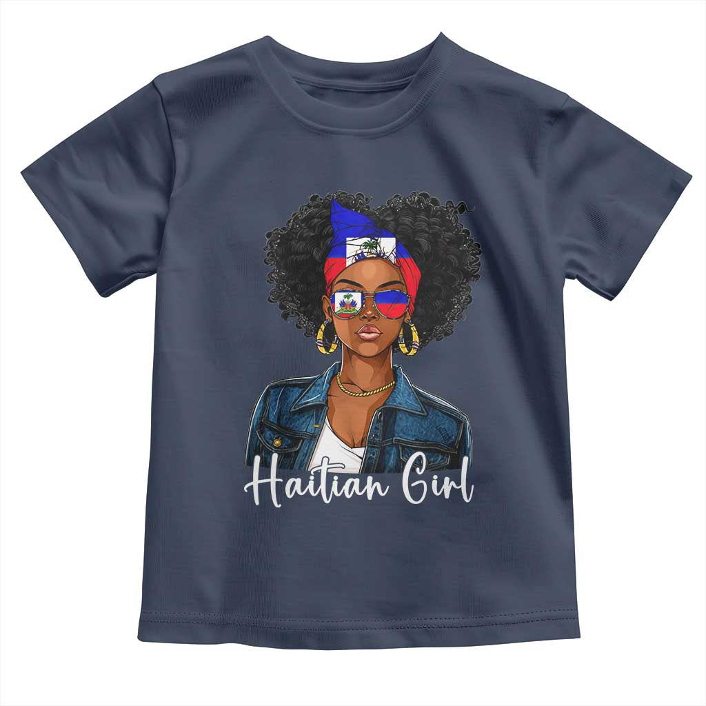 Proud Haitian Afro Girl in Denim Jacket Style Graphic Toddler T Shirt Haiti Heritage Pride TS02 Navy Print Your Wear