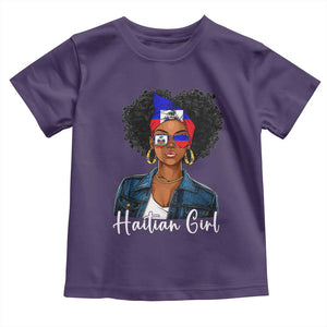 Proud Haitian Afro Girl in Denim Jacket Style Graphic Toddler T Shirt Haiti Heritage Pride TS02 Purple Print Your Wear
