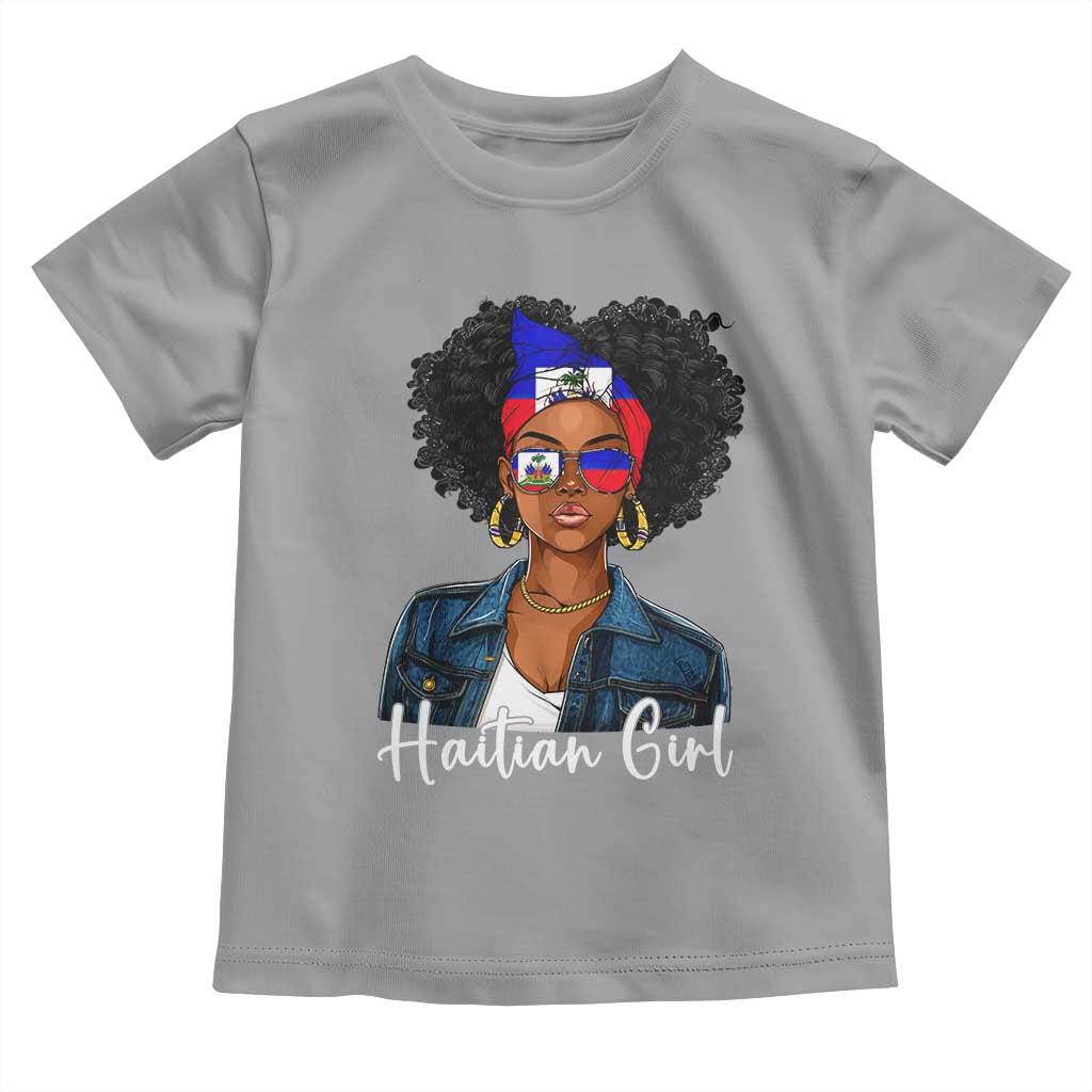 Proud Haitian Afro Girl in Denim Jacket Style Graphic Toddler T Shirt Haiti Heritage Pride TS02 Sport Gray Print Your Wear