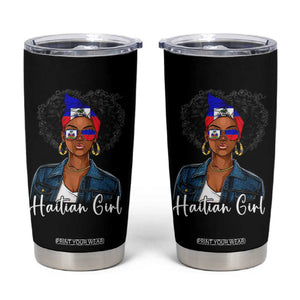 Proud Haitian Afro Girl in Denim Jacket Style Graphic Tumbler Cup Haiti Heritage Pride TS02 Black Print Your Wear