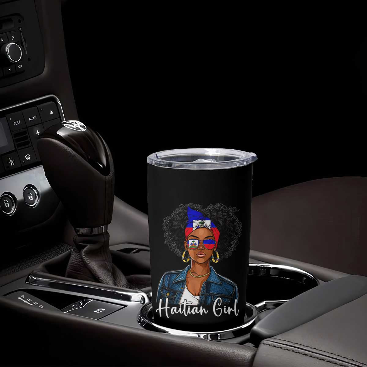 Proud Haitian Afro Girl in Denim Jacket Style Graphic Tumbler Cup Haiti Heritage Pride TS02 Print Your Wear