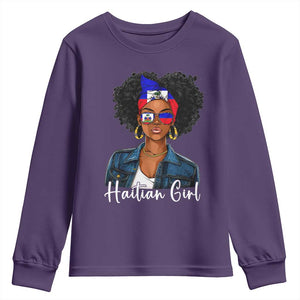 Proud Haitian Afro Girl in Denim Jacket Style Graphic Youth Sweatshirt Haiti Heritage Pride TS02 Purple Print Your Wear