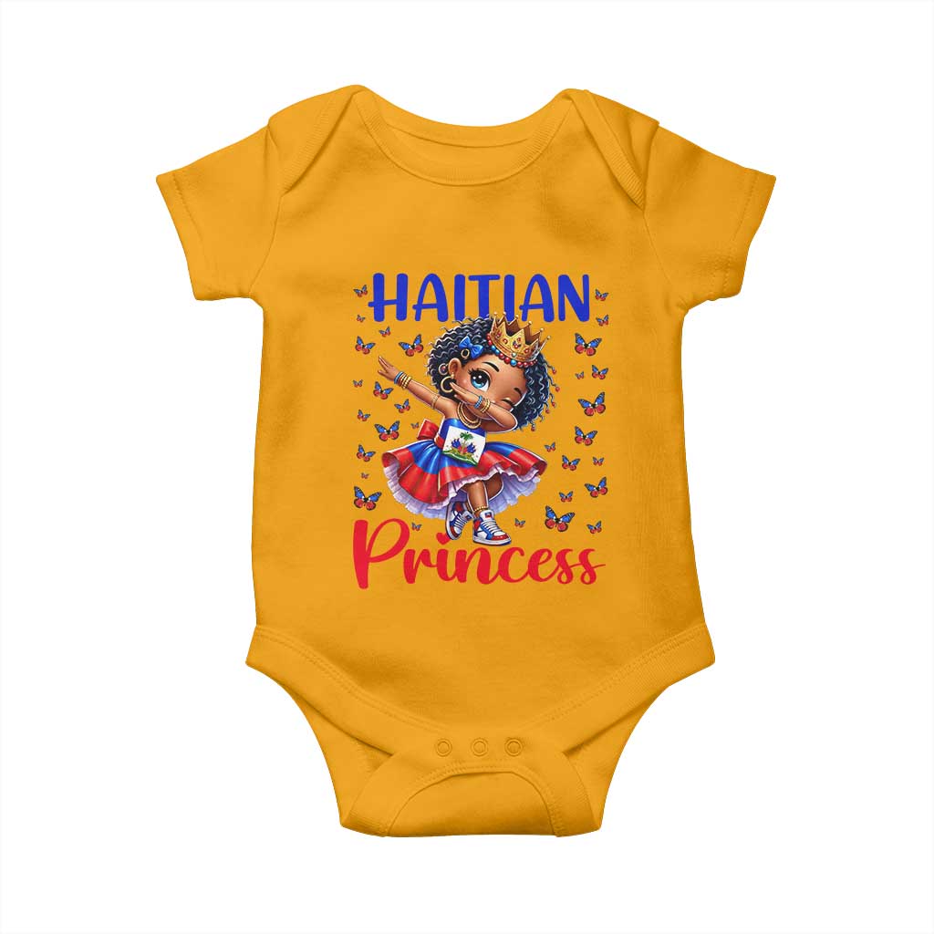 Cute Dabbing Haitian Princess Kids Graphic Baby Onesie Haiti Heritage Pride TS02 Gold Print Your Wear