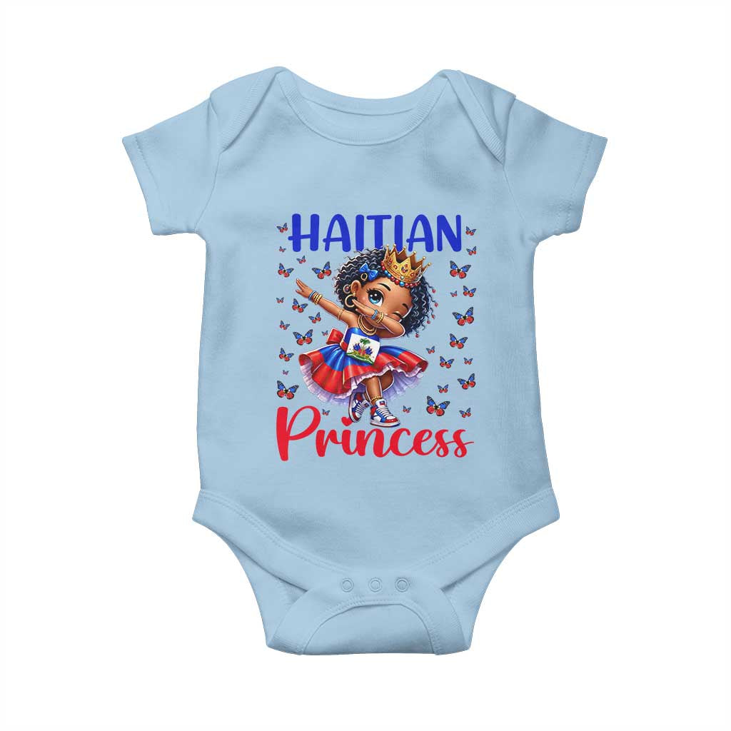 Cute Dabbing Haitian Princess Kids Graphic Baby Onesie Haiti Heritage Pride TS02 Light Blue Print Your Wear