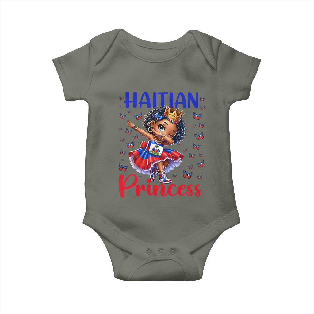 Cute Dabbing Haitian Princess Kids Graphic Baby Onesie Haiti Heritage Pride TS02 Military Green Print Your Wear