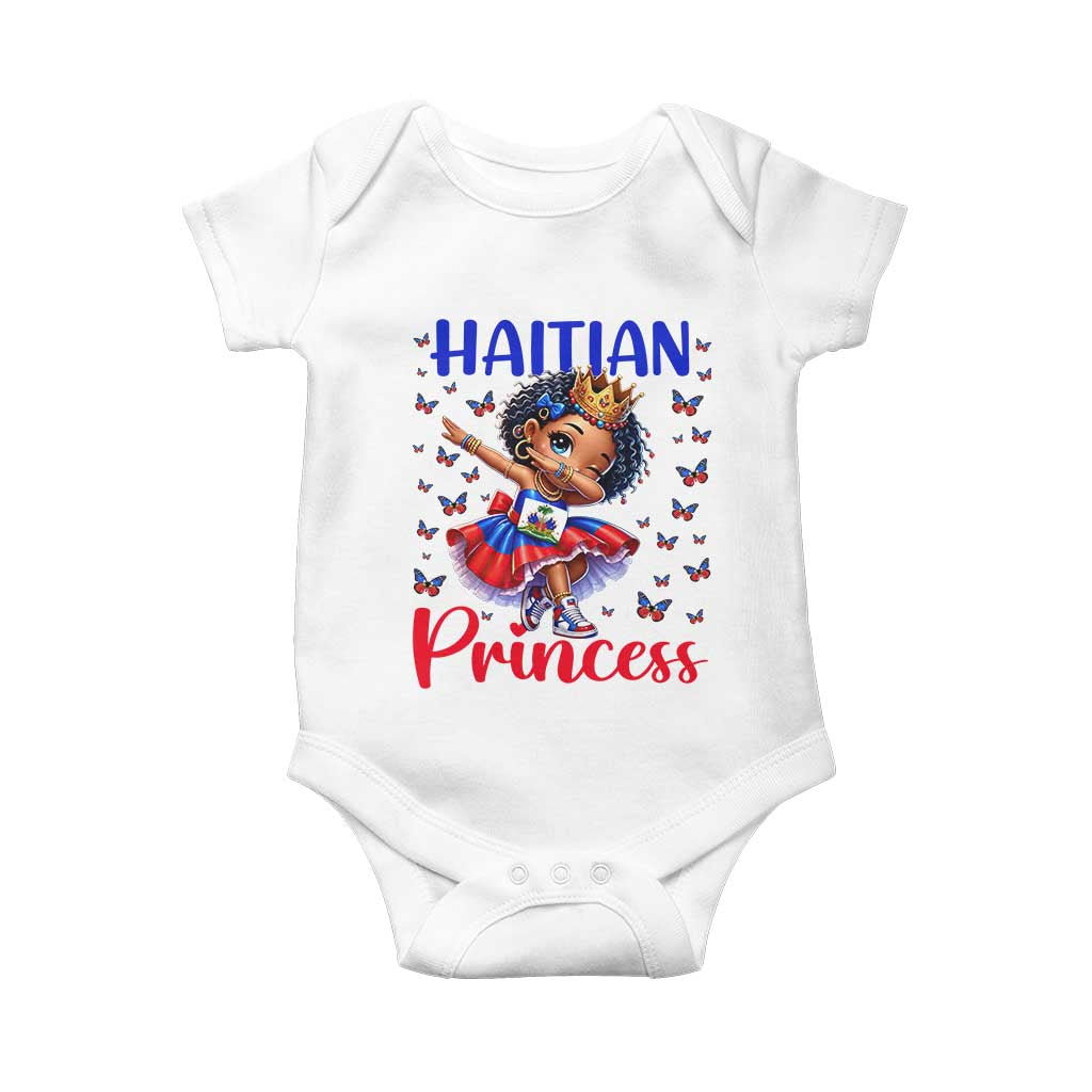 Cute Dabbing Haitian Princess Kids Graphic Baby Onesie Haiti Heritage Pride TS02 White Print Your Wear