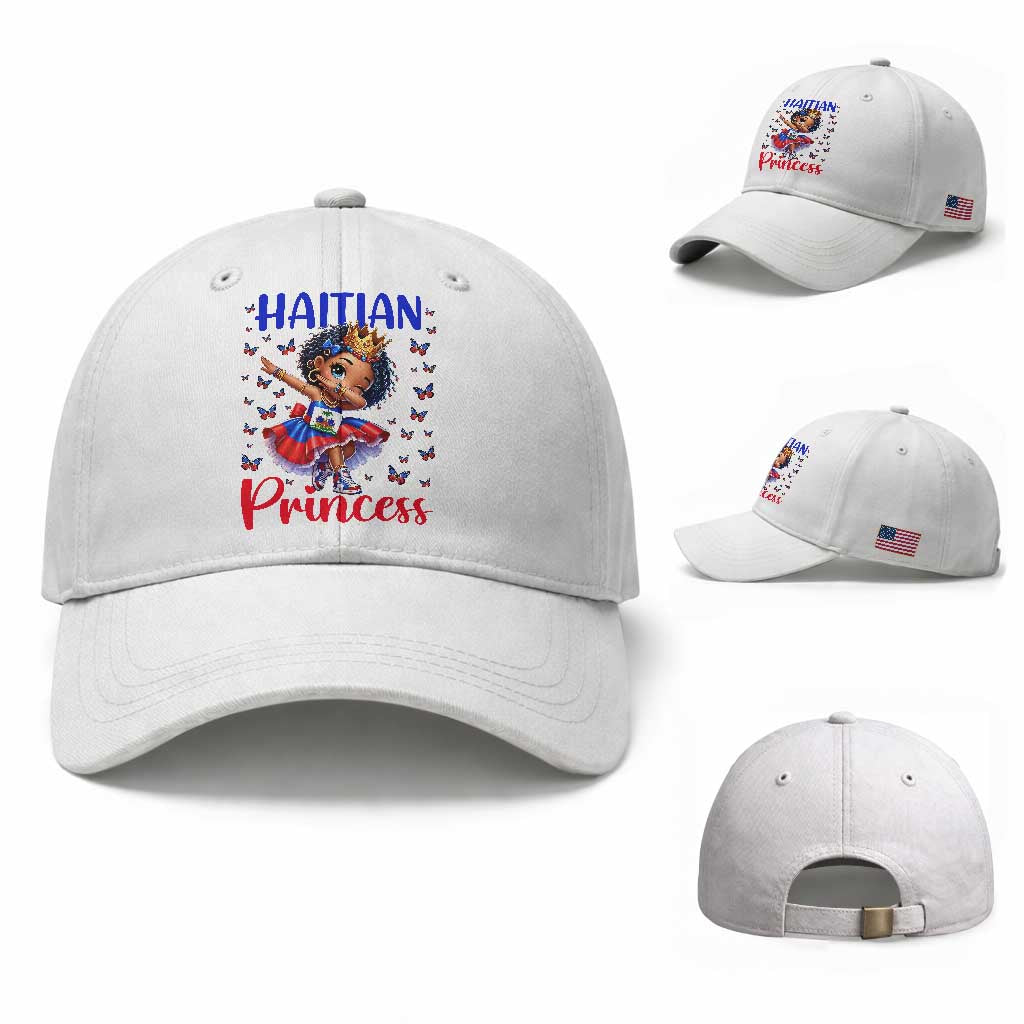 Cute Dabbing Haitian Princess Kids Graphic Baseball Cap Haiti Heritage Pride TS02 Baseball Cap Universal Fit White Print Your Wear