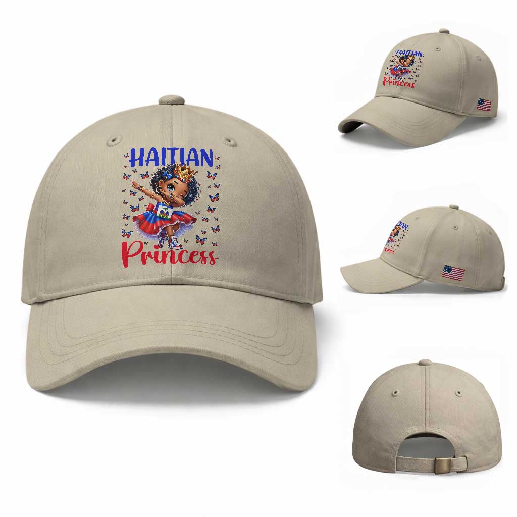 Cute Dabbing Haitian Princess Kids Graphic Baseball Cap Haiti Heritage Pride TS02 Baseball Cap Universal Fit Beige Print Your Wear