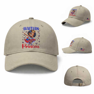 Cute Dabbing Haitian Princess Kids Graphic Baseball Cap Haiti Heritage Pride TS02 Baseball Cap Universal Fit Beige Print Your Wear