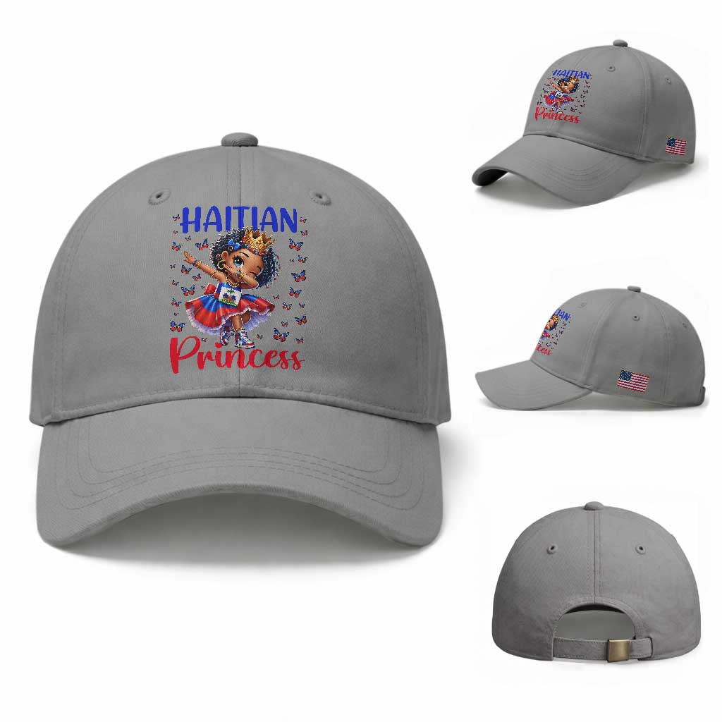 Cute Dabbing Haitian Princess Kids Graphic Baseball Cap Haiti Heritage Pride TS02 Baseball Cap Universal Fit Sport Gray Print Your Wear