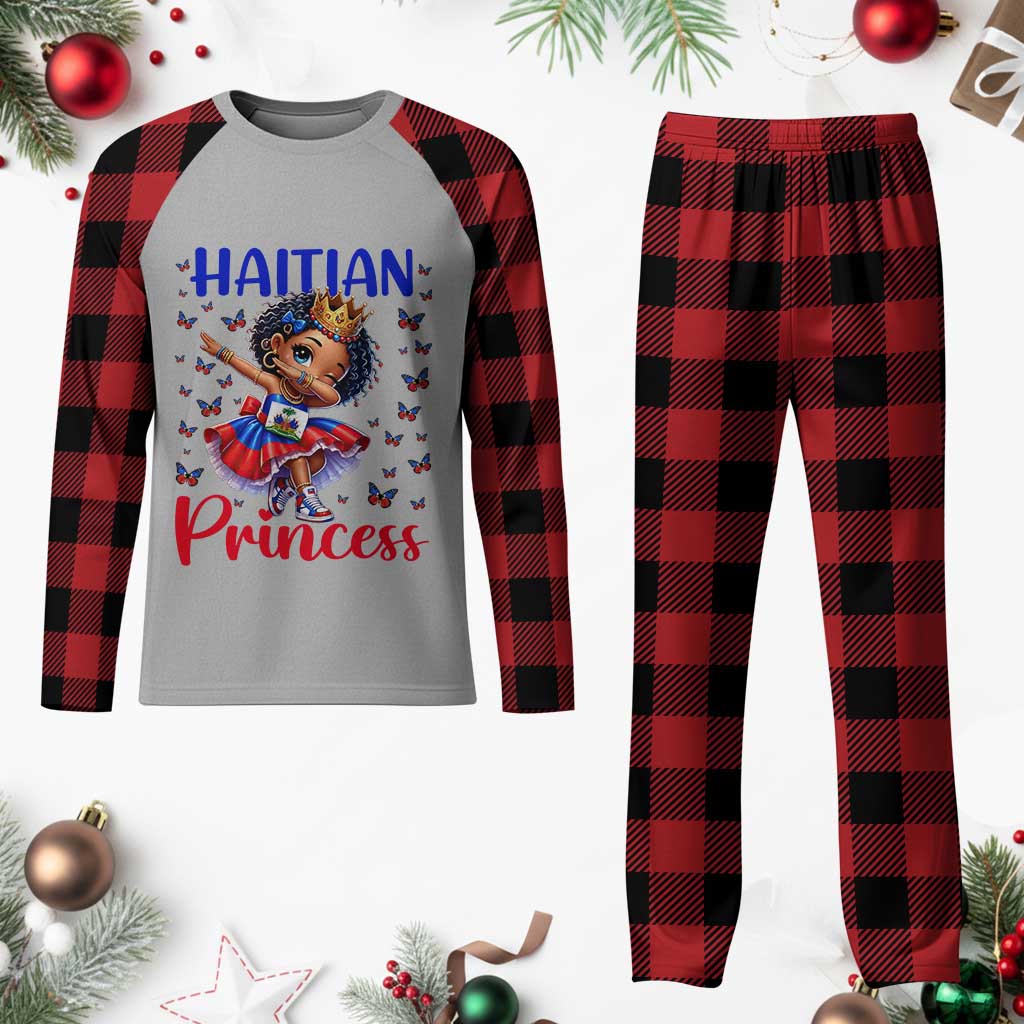 Cute Dabbing Haitian Princess Kids Graphic Plaid Pajama Set Haiti Heritage Pride TS02 Buffalo Plaid Print Your Wear