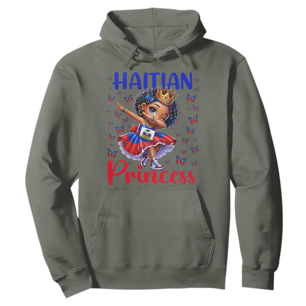 Cute Dabbing Haitian Princess Kids Graphic Hoodie Haiti Heritage Pride TS02 Military Green Print Your Wear