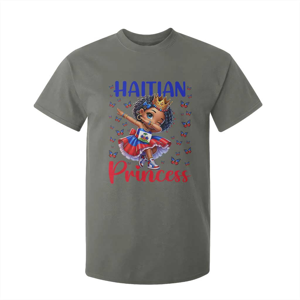 Cute Dabbing Haitian Princess Kids Graphic T Shirt For Kid Haiti Heritage Pride TS02 Military Green Print Your Wear