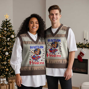 Cute Dabbing Haitian Princess Kids Graphic V-Neck Knit Sweater Vest Haiti Heritage Pride TS02 Mocha Mousse Print Your Wear
