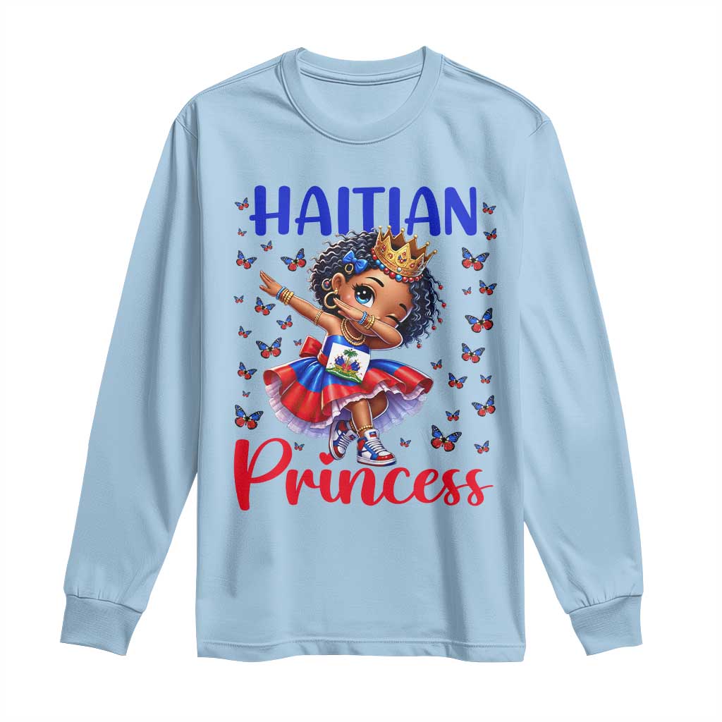 Cute Dabbing Haitian Princess Kids Graphic Long Sleeve Shirt Haiti Heritage Pride TS02 Light Blue Print Your Wear