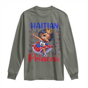Cute Dabbing Haitian Princess Kids Graphic Long Sleeve Shirt Haiti Heritage Pride TS02 Military Green Print Your Wear