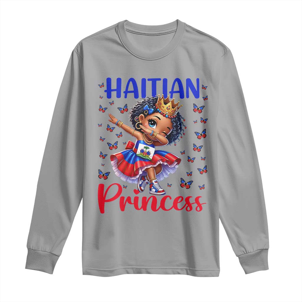Cute Dabbing Haitian Princess Kids Graphic Long Sleeve Shirt Haiti Heritage Pride TS02 Sport Gray Print Your Wear